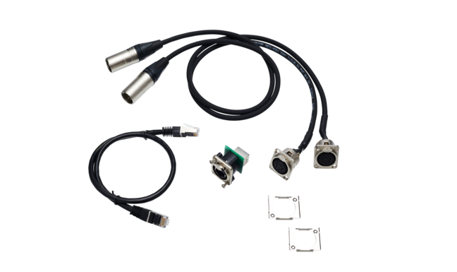 Adapterkabel-Set für MA 2Port Node 2x Kabel DMX/XLR5 auf DMX (Länge 0.5m), 1x Kabel RJ45, 1x Einbaubuchse etherCON/RJ45 auf RJ45