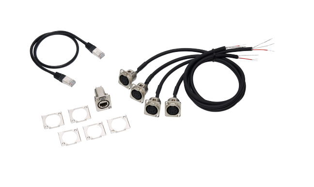 Adapterkabel-Set für grandMA3 4Port Node DIN-Rail, DMX über XLR 5-pol. (4x Kabel DMX/XLR5 (Länge 0.5m), 1x Kabel RJ45, 1x Einbaubuchse etherCON/RJ45 auf RJ45)