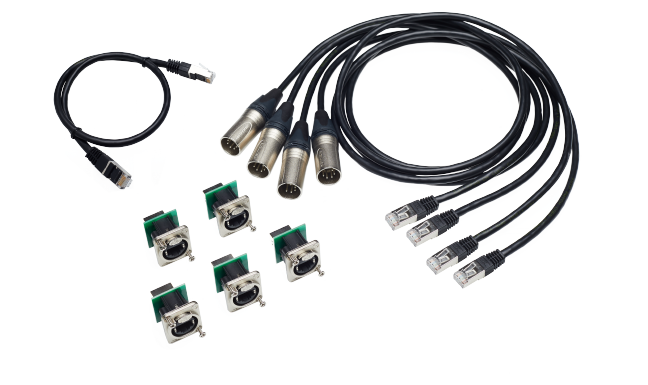 Adapter cable set for MA 4Port Node 4x cable DMX/XLR5 to RJ45 (length 0.5m), 1x cable RJ45, 5x built-in socket etherCON/RJ45 to RJ45