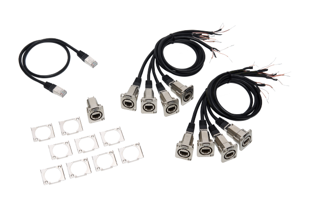 Adapterkabel-Set für grandMA3 8Port Node DIN-Rail, DMX über RJ45 (8x Kabel DMX/RJ45 (Länge 0.5m), 1x Kabel RJ45, 1x Einbaubuchse etherCON/RJ45 auf RJ45)
