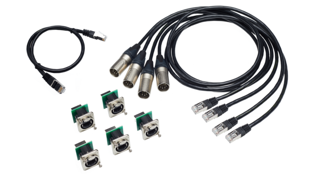 Adapter cable set for MA 4Port Node 4x cable DMX/XLR5 to RJ45 (length 0.5m), 1x cable RJ45, 5x built-in socket etherCON/RJ45 to RJ45